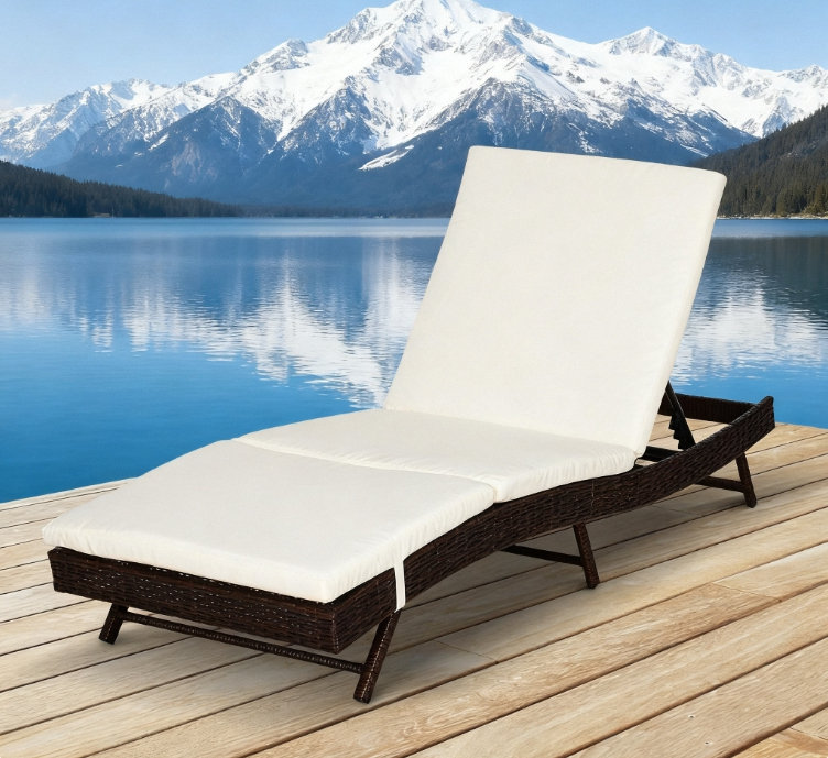 Chaise longue de patio inclinable à dossier inclinable, Coussin crème / cadre noir
