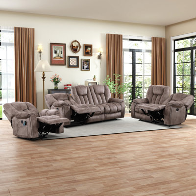Ensemble de salon inclinable en microfibre 3 pièces avec fauteuil inclinable électrique, causeuse manuelle et canapé manuel