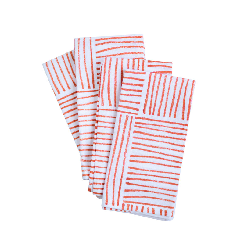 S/4 Organic Napkins - Stripe, Orange