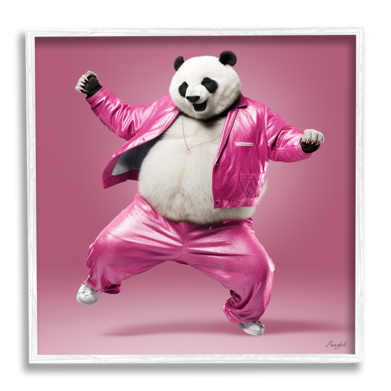 Panda dansant rose Az-158 par Roozbeh, Giclée encadrée blanc bord de mer, H 24 po x l 24 po x P 1,5 po