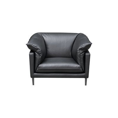 Izikson Stationary Black Leather Chair with Cushion Arms