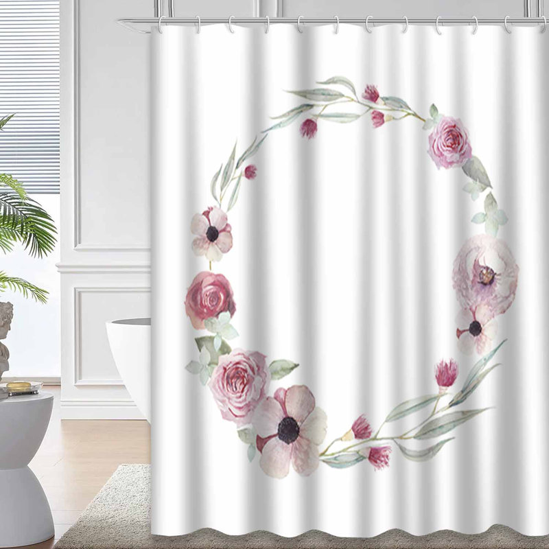 Aquarelle couronne de fleurs anémone ronde Eucalyptus roses feuilles avec 12 crochets, L 72 po x l 84 po