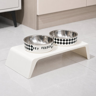 Bols surélevés pour animaux en acier inoxydable avec support anti-basculement, protège-cou pour chats et petits chiens, support en plastique 15 x 7,1 x 4,7 pouces