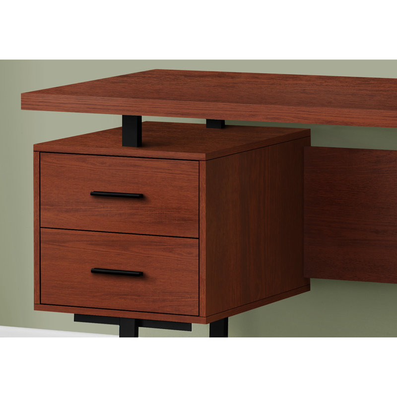 Bureau d'ordinateur élégant pour le bureau personnel: l 60 po, stratifié brun, métal noir, rangement, ordinateur portable, poste de travail d'apparence moderne