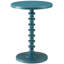 Table d'appoint ronde en bois bleu sarcelle, piédestal simple, look intemporel, espace de vie principal, taille compacte, espaces restreints, surface pour boissons avec plateau sur le plan esthétique dans différentes pièces, petite