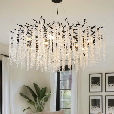 Modern Tree Branch Crystal Chandelier Luxury Black Crystal Pendant Lighting 39.37" Contemporary 14-Light Round Chandeliers For Dining Room Kitchen Bedroom Living Room