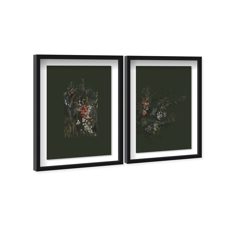 Dancing Petals Set Shadowbox Abstract Print by Oliver Gal, Black Frame, 10 x 15, 37.5"H x 55.5"W, Black Shadowbox