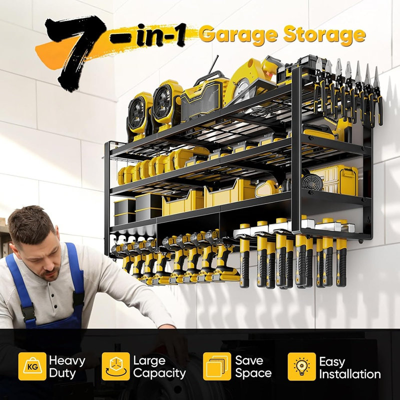 Heavy Duty Wall Mount Power Tool Organizer with Cordless Drill Holders