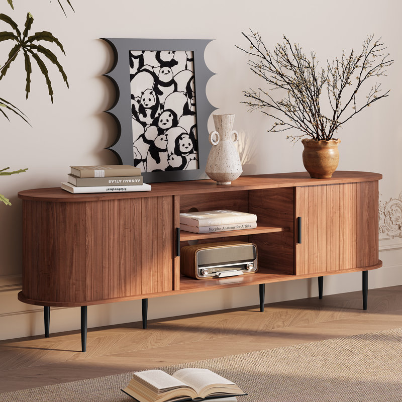 Meuble télé moderne avec porte coulissante, 63'', Brun