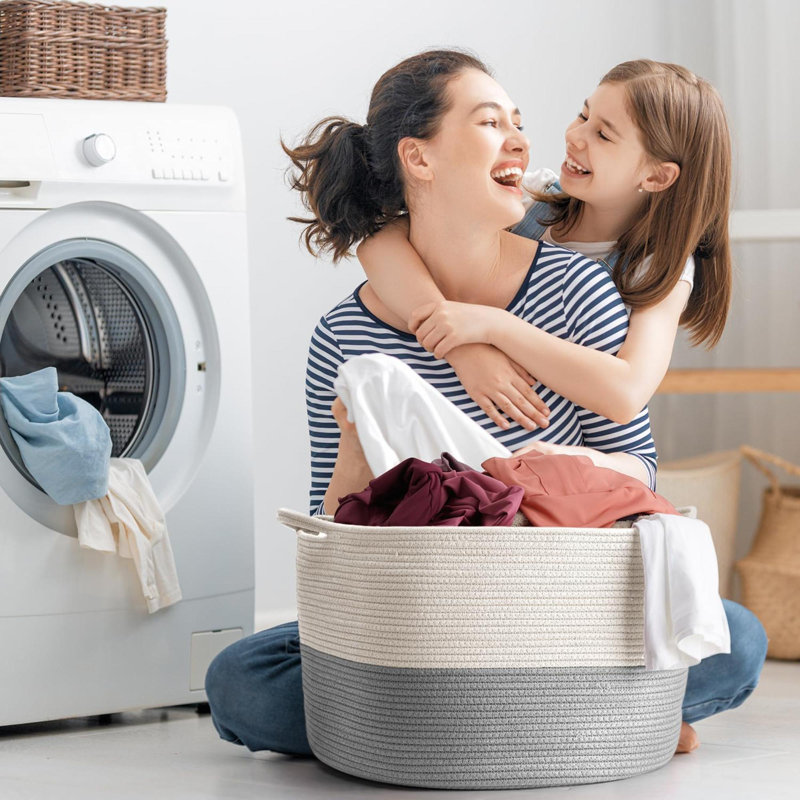 Laundry Basket with Handles, White/Grey