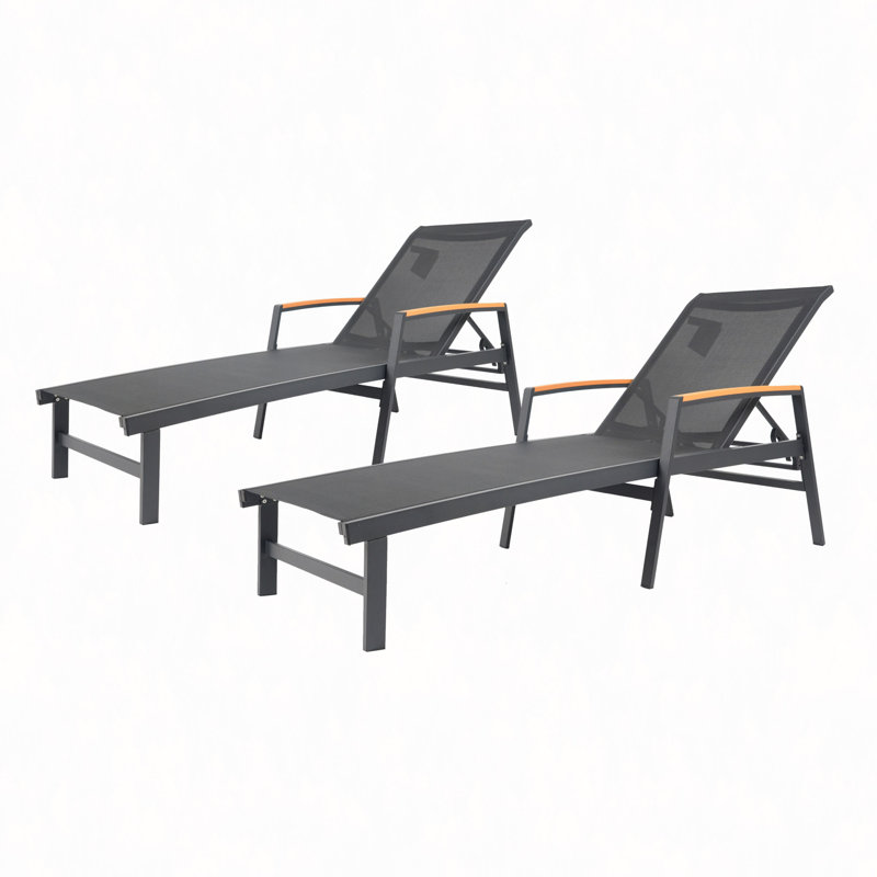 Chaise longue de patio moderne (ensemble de 2), structure en aluminium à 5 positions réglable, respirante et antirouille - chaises longues d'extérieur avec assemblage facile