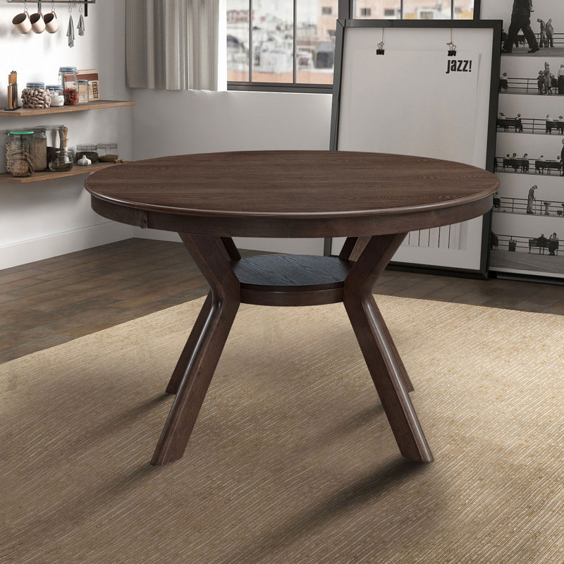 47.24"Round Rubber Wood Dining Table For 4-6 With Wooden Trestle Pedestal Base,Modern Kitchen Wooden Table Dinner Table For Dining Room, Living Room(1Table)
