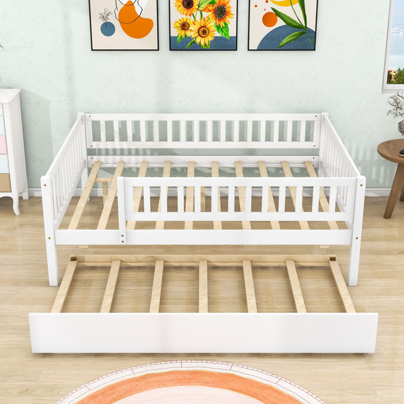 Wood Daybed with Twin Trundle and Guardrails, Full/Double, White