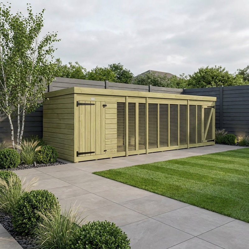 Total Sheds 18ft x 4ft Dog Run Short - Outdoor Dog Kennel - Pressure Treated Timber - UK Manufactured