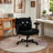 Teddy Fabric Criss Cross Office Chair with Wheels, Wide Seat Cute Cat Desk Chair with Adjustable Flip-Up Armrests, Swivel Vanity Chair, 300 lbs-2061540673