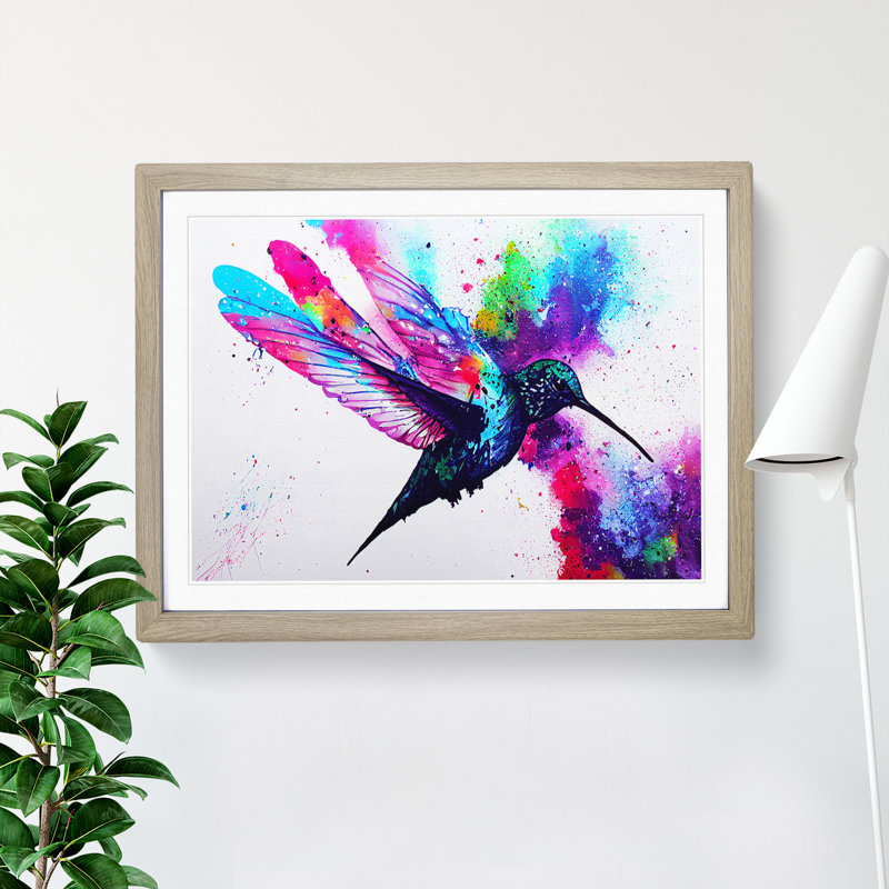 Hummingbird Splash Vol.2 Abstract - Framed Print, 34cm H x 46cm W x 2cm D, Oak