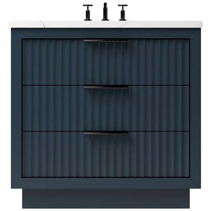 Meuble-lavabo simple à trois tiroirs Lecrieú, Bleu La Haye, Noir mat, 30"