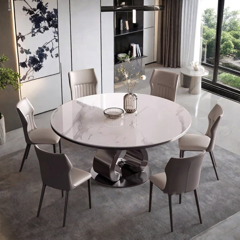 Table et chaise ronde moderne et simple de luxe, Blanc, H 29,5 po x L 47,2 po x l 47,2 po 