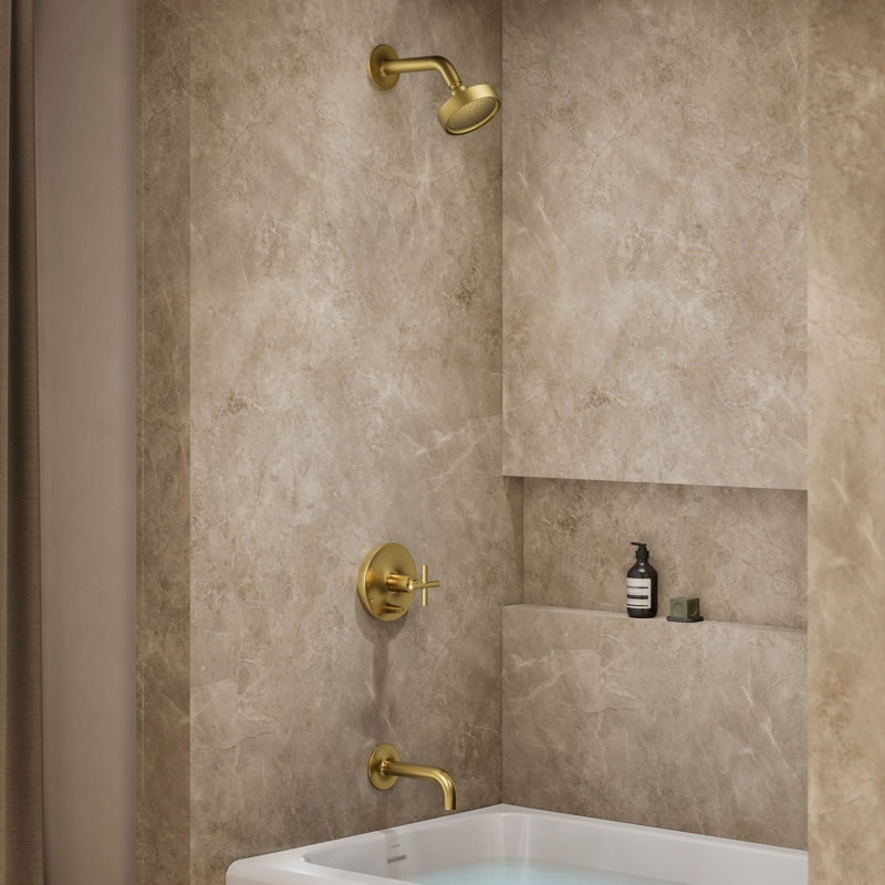 Purist® Rite-Tub and Shower Faucet, Cross Handle, Vibrant Brushed Moderne Brass
