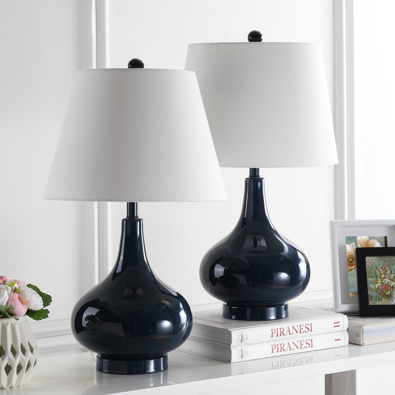Akeim Glass Table Lamp, Navy
