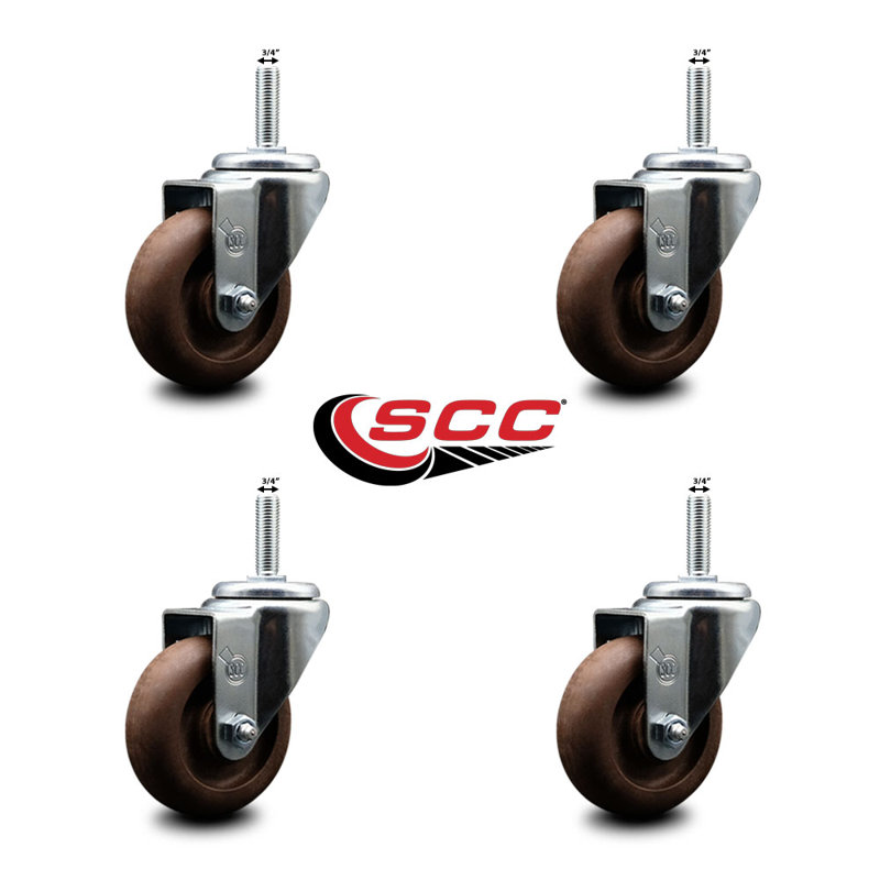 3.5 High Temp Glass Filled Nylon Wheel Swivel 3/4 Inch_Threaded Stem Caster Set