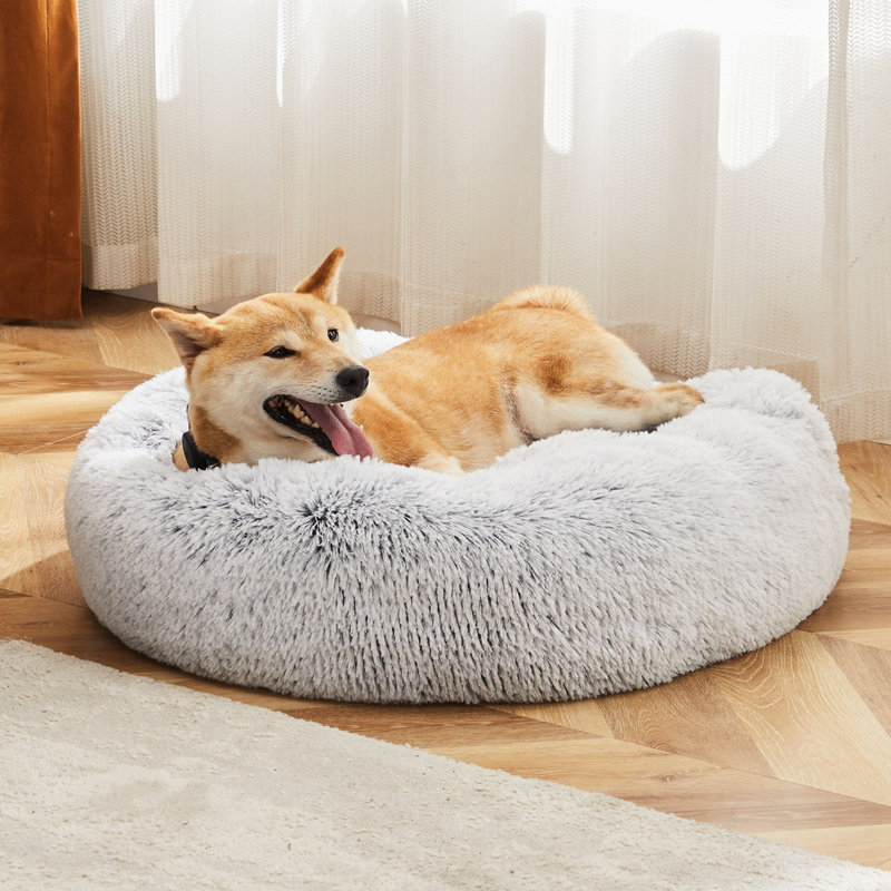 Lit pour chat moelleux et antidérapant rond gris moelleux