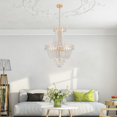 Lustres en cristal doré, grand éclairage de plafond contemporain de luxe pour le salon, la salle à manger, le couloir de la chambre à coucher (sans ampoule)