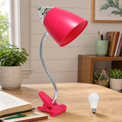 Pink LED Clip Lamp, 17.5 Inches | Flexible gooseneck desk light supplied with an LED bulb