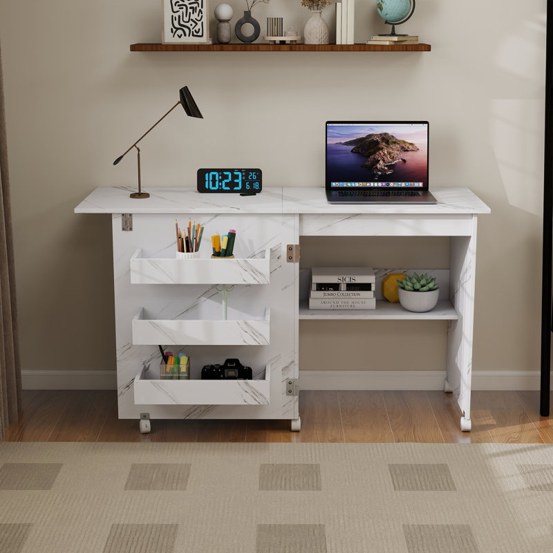 Wood Foldable Sewing Table With Wheels,Craft Table Cart