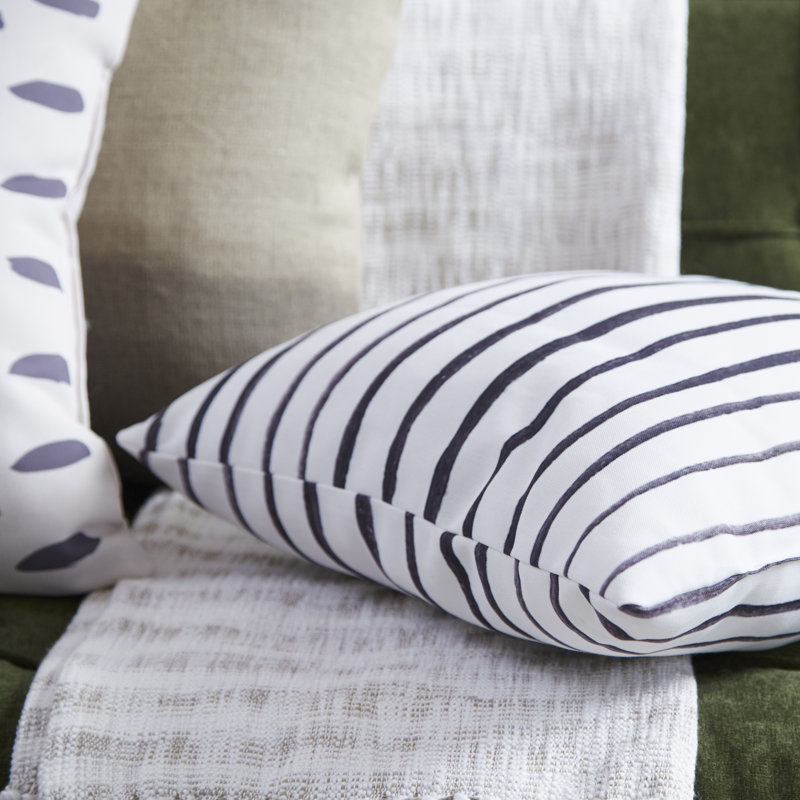 Striped Outdoor Throw Pillow, 20" x 20", White