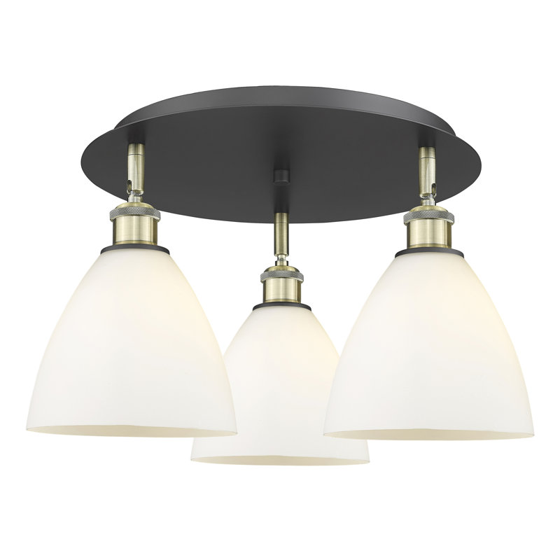Plafonnier encastré en verre Amenda, Laiton antique noir, Blanc mat