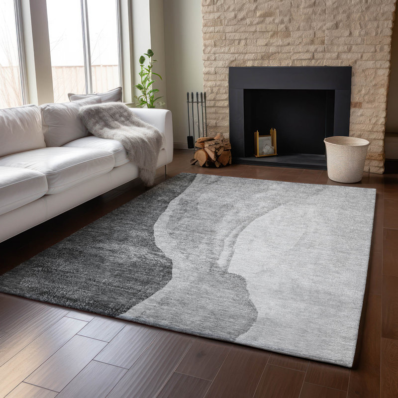 Premium Machine Washable Prisco Gray Rug, Rectangle 5' x 7'6"