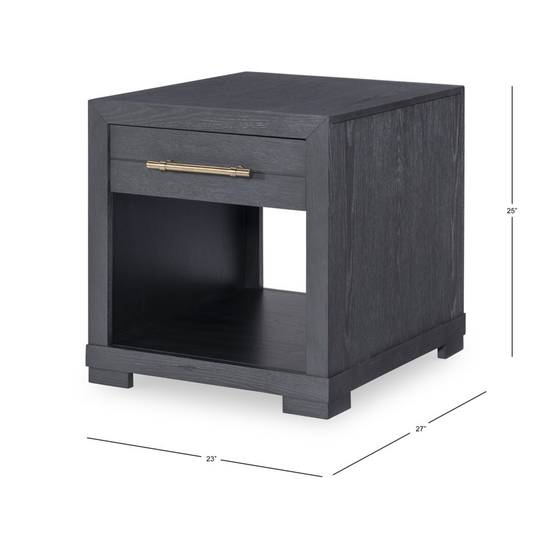 Charred Oak Rectangular End Table with Storage and Pewter Bar Pull