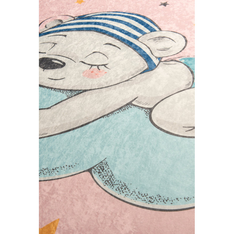 Tapis rectangulaire en velours tissé à la machine rose / bleu, Rectangle 3 pi 3 po x 5 pi 3 po