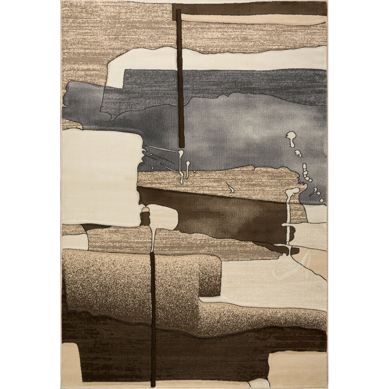 Tapis abstrait gris / crème Tyka, Rectangle 7 pi 11 po x 10 pi 6 po