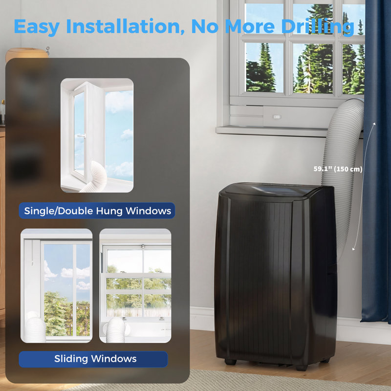 Climatiseur portatif 14 000 BTU avec contrôle WiFi, noir