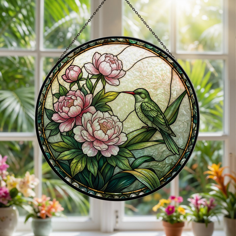 Vitrail de fenêtre en verre coloré 7,8 po H, H 7,8 po x l 7,8 po