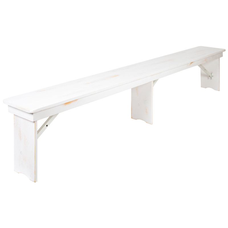 Aleksandra 8' x 12" Commercial Grade Rustic Solid Pine 3 Leg Folding Bench by Flash Furniture, Antique Rustic White