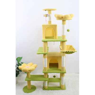 arbre à chat avec grand condo, coussin de fleurs amovible et hamac