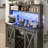 47"W Farmhouse Coffee Bar Cabinet with 3 Storage Hutch, Wine Bar Cabinet with LED Light, Kitchen Buffet Cabinet w/Sliding Barn Door & 10 Wine And Glass Racks for Kitchen Dining Room-24599725