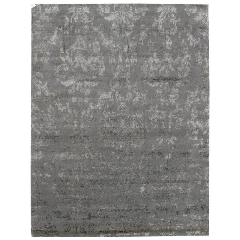 Tapis unique gris, platine et ivoire de 8 pi 1 po x 10 pi 3 po One-of-a-Kind