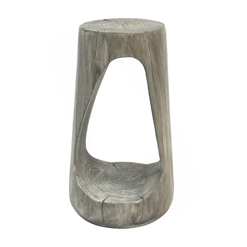 Outdoor Side Table,Hollow Design End Table,Patio Garden Stool Table,Decorative Accent Table For Patio Balcony Beach Pool Side,Lightweight Concrete,Wood Like Texture