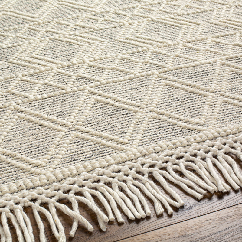 Tapis tissé à la main à motif géométrique crème / gris Barbaresi, Rond 3 pi