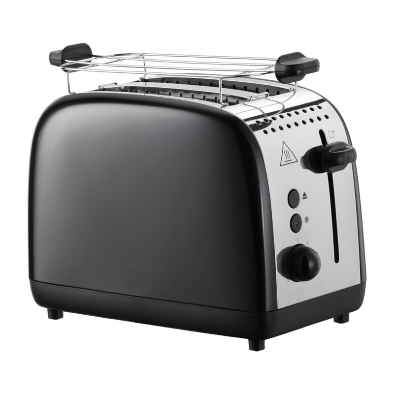 Toaster [for 2 slices] stainless steel black (extra wide toast slots, incl. Bread roll attachment, 6 browning levels + defrost function, lift & look function, 1600W)