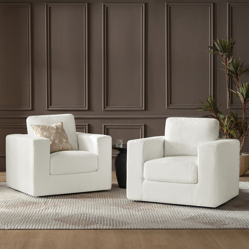 Chaise berçante pivotante avec accoudoirs carrés Isabel, Ivoire ivoire
