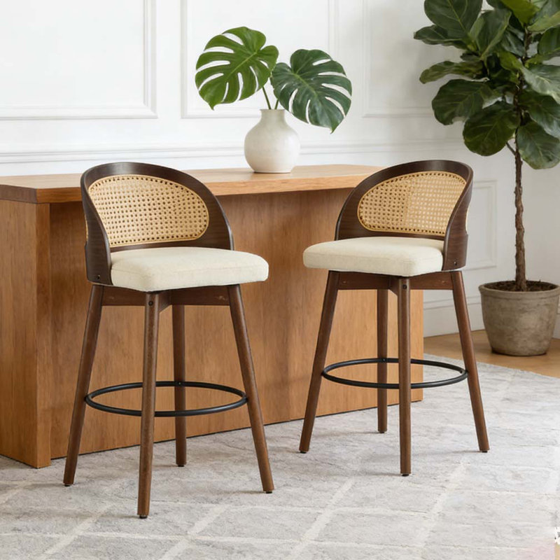 Tabouret de bar Como, Beige, noyer
