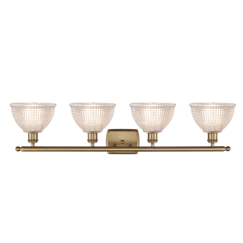 Éclairage de meuble-lavabo à intensité variable en laiton antique à 4 lumières Wolter, Transparent, Laiton brossé