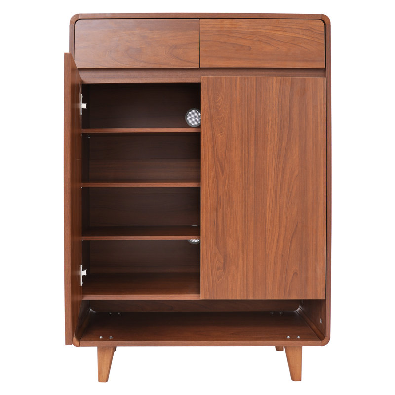 5 Tiers Freestanding Shoe Storage Cabinet With 2 Drawers, Brown Wood