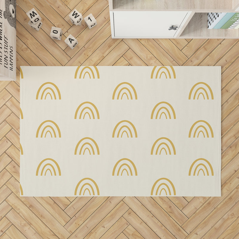 Tapis de jeu pour enfants Plain Bows, Or / Taupe, Rectangle 4pi x 6 pi
