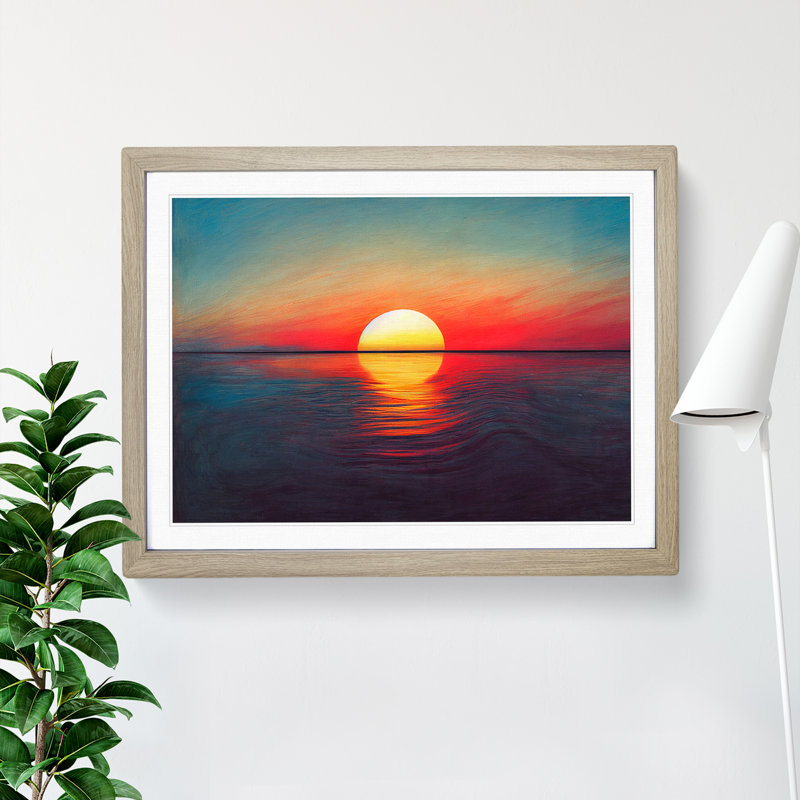 Delightful Ocean Sunset - Single Picture Frame Painting, 25cm H x 34cm W x 2cm D, Oak